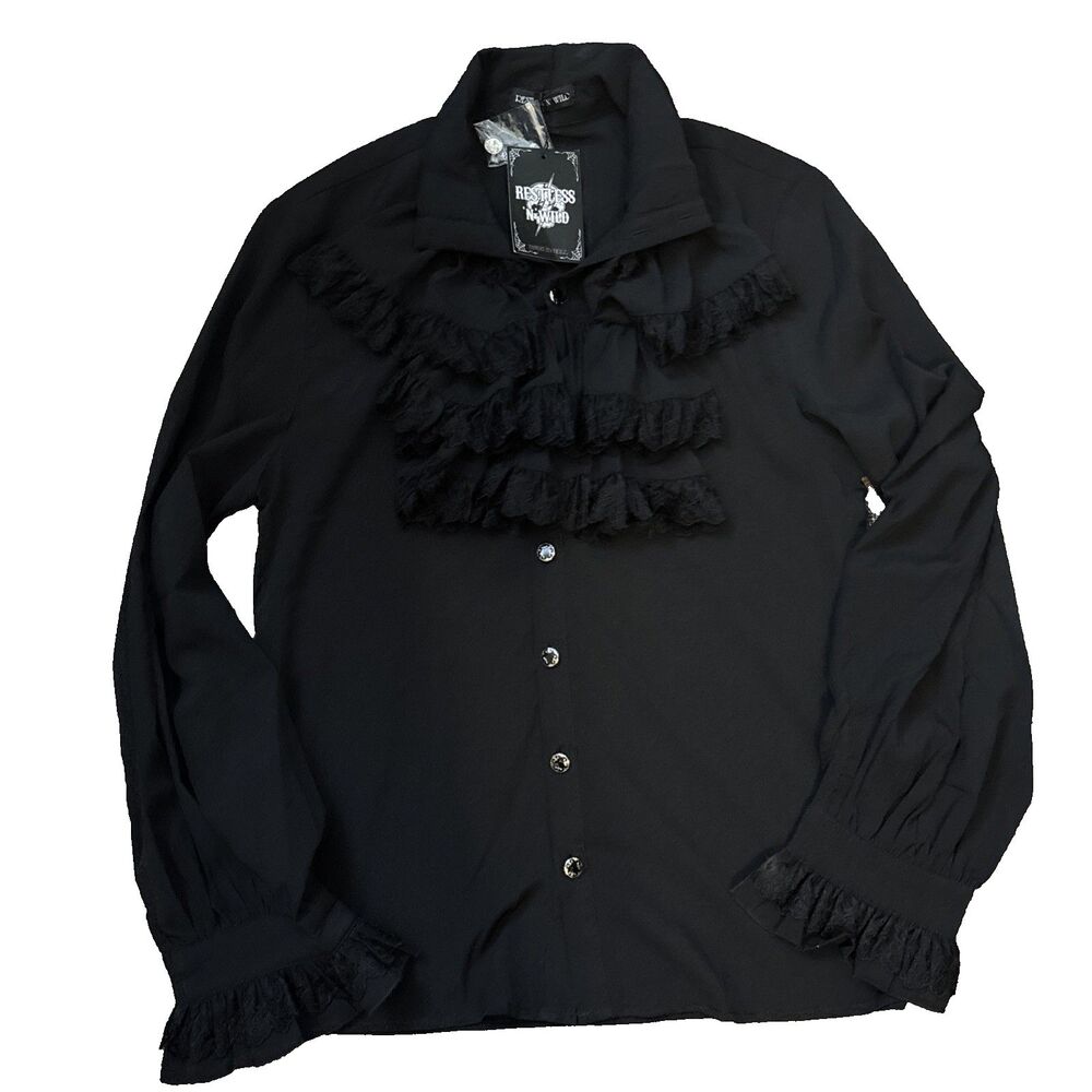 Men's Black Gothic/Poet Shirt by Restless 'N' Wild S Black - Brand new with Tags
